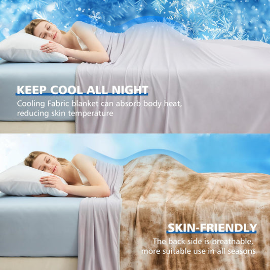 EMME Cooling Blanket Cooling Blanket, Arc-Chill Q-Max>0.5, 228 x 228 cm, 2 in 1 Double-sided Thin Summer Blanket, Lightweight Breathable Bedspreads, Sofa Blankets, Bedspread Throw Blanket, Watercolor Khaki