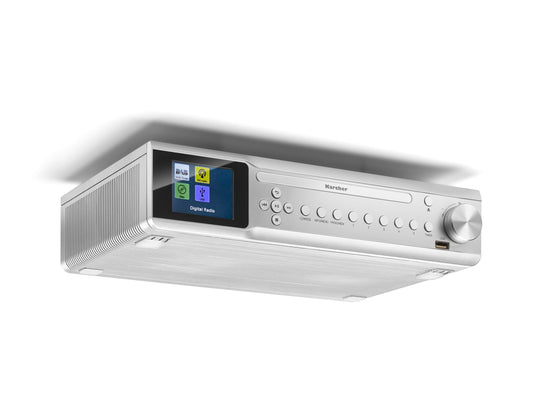 Karcher RA 2060D-S - Under-cabinet kitchen radio with CD player, DAB+ / FM radio, under cabinet radio with Bluetooth, digital radio with alarm clock, color display, USB connection, 30 station presets, and remote control included.