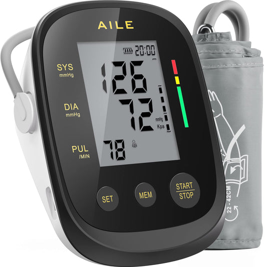 AILE home use blood pressure monitor, upper arm blood pressure monitor, fully automatic, with large cuff (22-42cm), 2 * 99 memory, easy to use