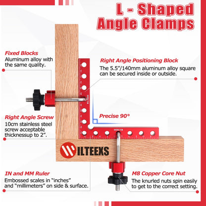 WILTEEXS Corner Clamps for Woodwork, 5.5" Aluminum Alloy Right Angle Clamp, 90 Degree Positioning Squares Clamp with Box, Right Angle Clamp Tool for Picture Frames Cabinet Drawers Making- 4 Sets