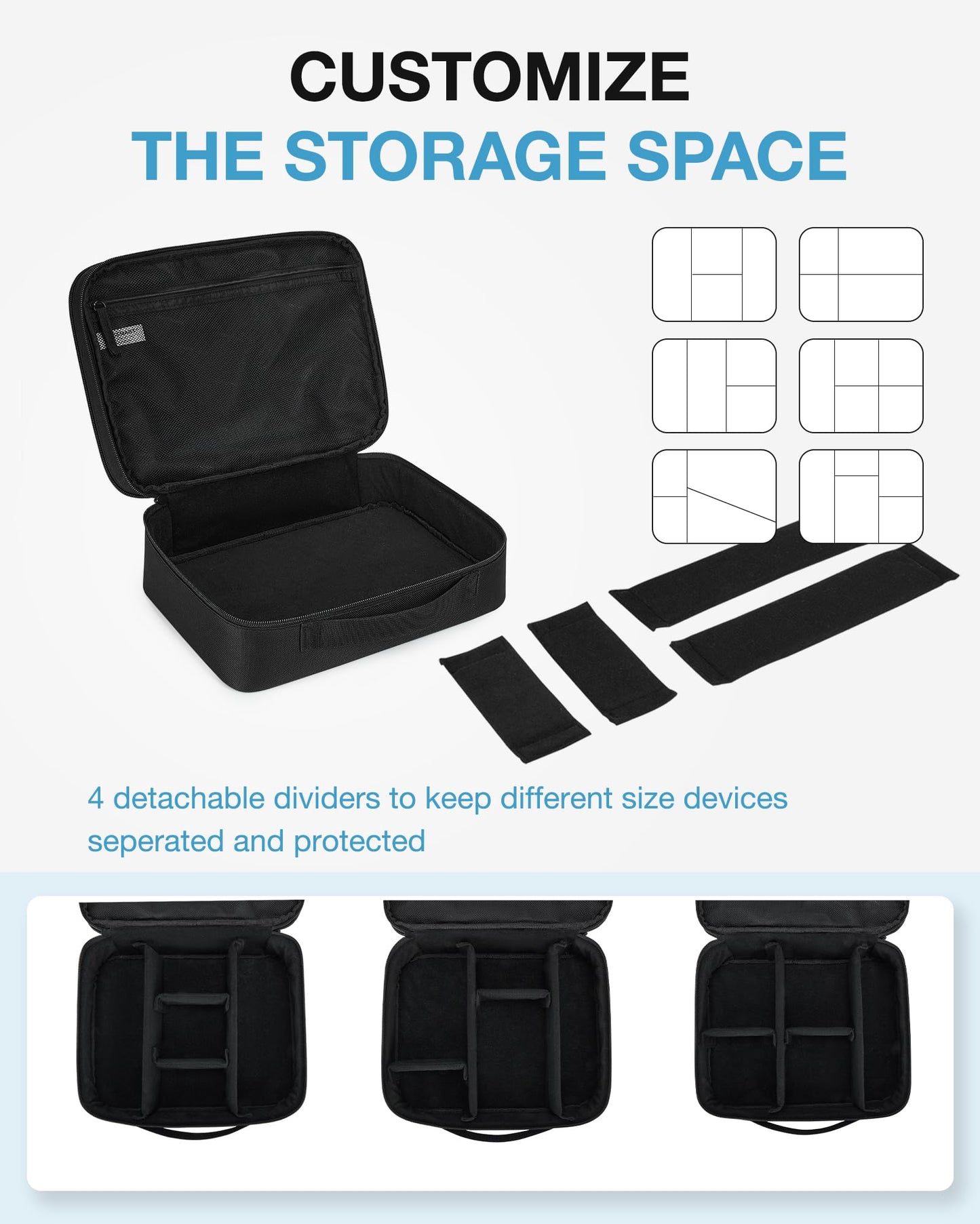 Bagsmart cable bag, double layer electronic organizer travel electronic bag for cables, charger, iPad, iPad Air, tablet up to 10.5 inches, adapter, mouse, SD cards (Black 1)