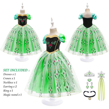 "URAQT Girl Costume Dress, Kids Princess Costume for Carnival Party Cosplay Disguise Halloween Celebration Birthday, with Accessories Crown Wand, 130CM"