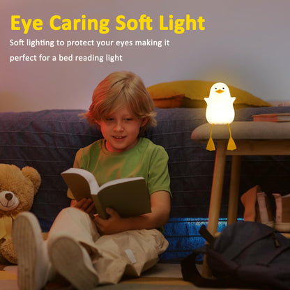 Lightzz night light for kids, cute duck bedside lamp made of silicone for children's room, ABS material, touch control, portable and rechargeable, dimmable, birthday-Christmas gifts for boys and girls.