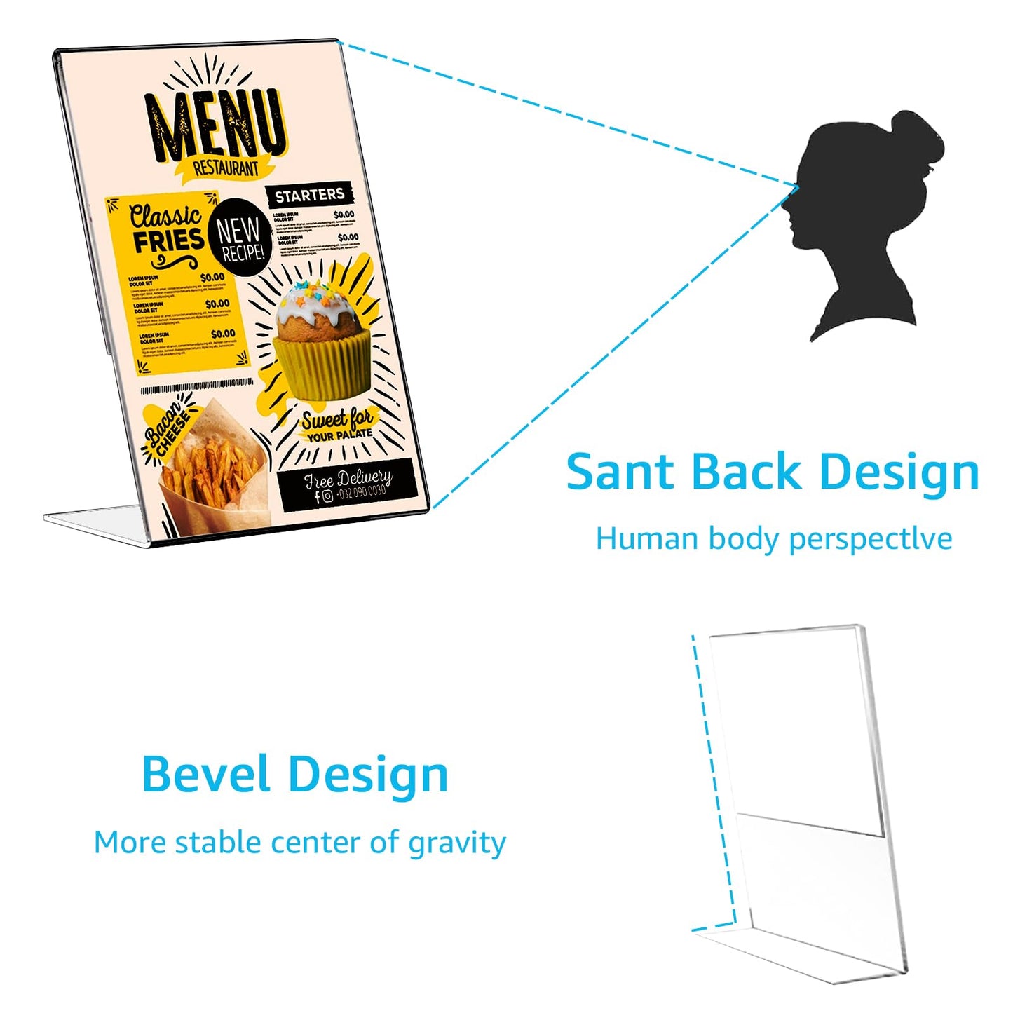 ZOFUN 10 pieces of A4 tabletop acrylic stands, angled tabletop advertising stands/l-stands, transparent A4 stands for photos, cafes, restaurants, exhibitions, offices.