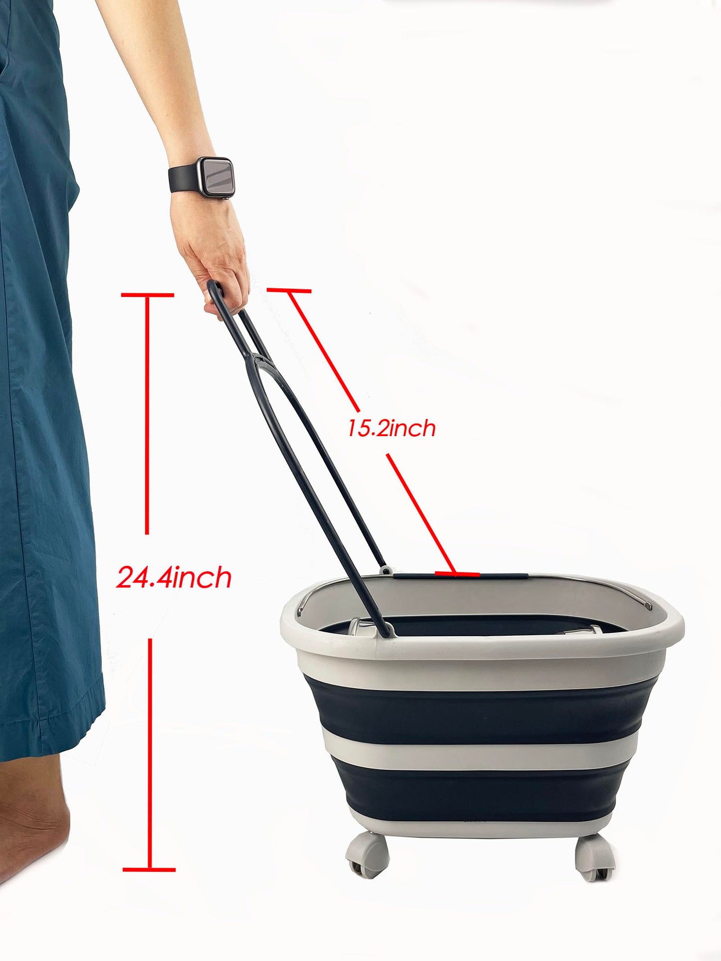SAMMART 17L Collapsible Plastic Laundry Basket with Handle and Wheels - Foldable Pop-Up Storage Container/Organizer with Handle and Wheels - Portable Wash Tub (Gray/Charcoal Gray (2-Pack))