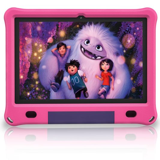 VASOUN Android 12 tablet for kids, 10-inch IPS HD large screen, 3GB+64GB, pre-installed kids software IWAWa, control learning game education apps, with kid-friendly case (pink)