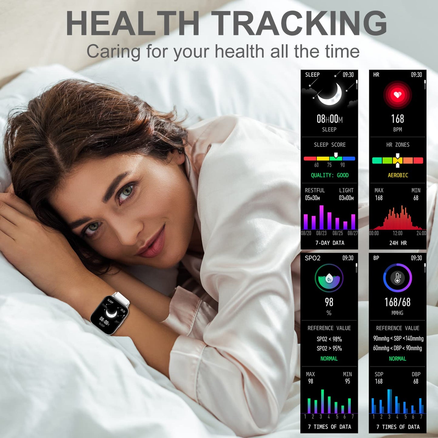 Women's smartwatch with phone function 1.69" personalized screen fitness watch for women with pedometer, calorie counter, heart rate monitor, sleep tracker, menstrual cycle tracker, SpO2. Smart Watch compatible with iOS and Android.