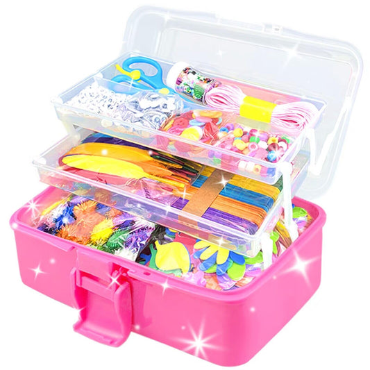 3000 piece children's DIY craft kit, craft suitcase with pipe cleaners, googly eyes, beads. Creative scrapbooking kit for girls and boys ages 4-8. Gift in Rose color.
