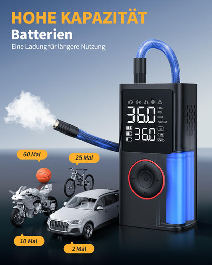 Powools Wireless Electric Air Pump, 150PSI Battery Compressor Bike Pump with LED Light & Auto-Stop, Rechargeable Tire Pump for E-Bike, Car, Motorcycle, Balls, Black, 8.90x4.75x13.70cm