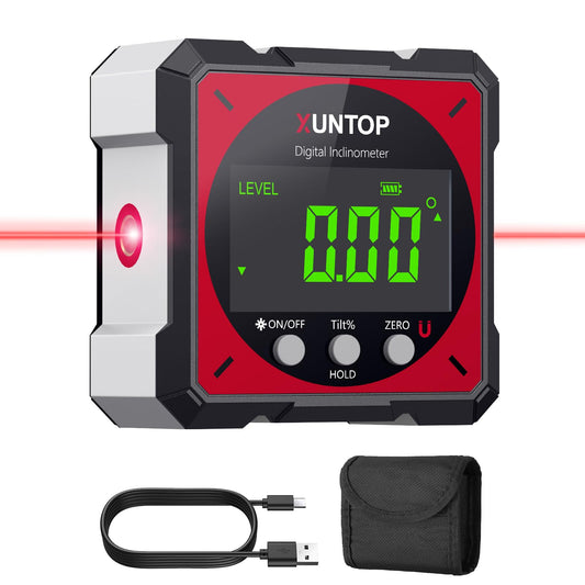 XUNTOP Digital Angle Finder Level Laser Water Level with LCD Display, Type-C Interface IP54 Waterproof Magnetic Leveling Box for Woodworking, Construction, Decoration, DIY