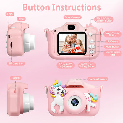 BNEHHOV Kids Camera 2.0-inch Screen 1080P Children's Camera with 32GB SD Card Selfie Digital Camera for Boys and Girls for Christmas Toy