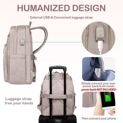 VANKEAN 15.6 inch Laptop Backpack for Women, Waterproof School Backpack for Men and Women with USB Charging Port for University, Business, Work, Travel, Camping, Pink