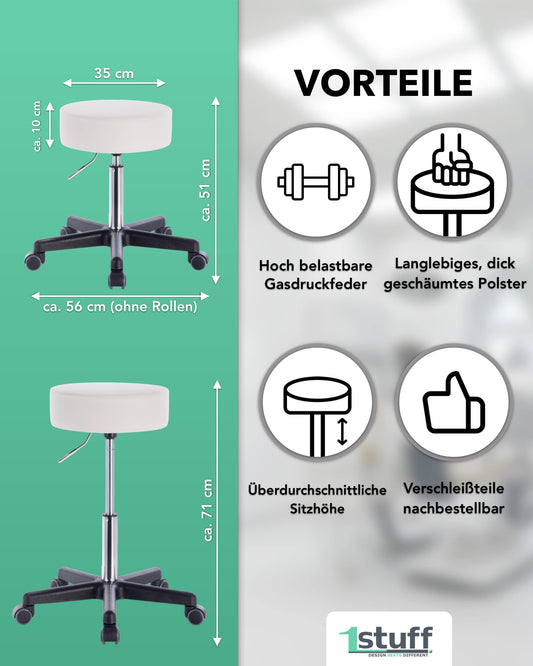 1stuff Professional Rolling Stool Squash 35 - Height approx. 51-71 cm - Office stool adjustable in height - high load capacity - sturdy practice stool - classic doctor stool with casters - 360° swivel stool (Royal Blue)