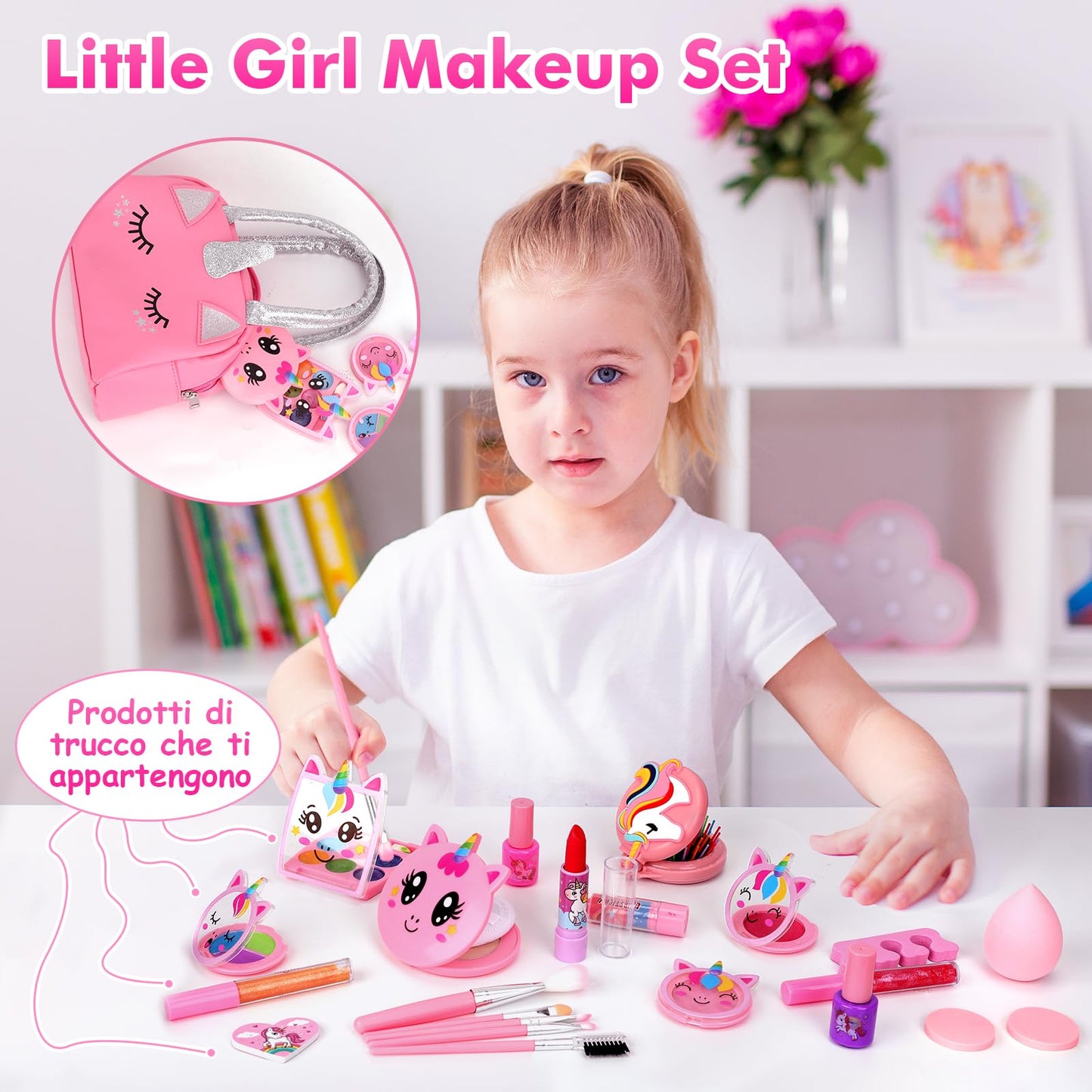 Aureyung Kids Makeup Set Girls Toy, Unicorn Makeup Case, Washable Kids Makeup Kit, Christmas Birthday Gifts for Girls 3 4 5 6 7 8 9 10 Years