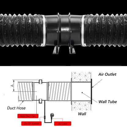Ø150mm Axial Tube Fan, Exhaust Fan Duct Fan Ventilator with On-Off Switch, 2m Duct Hose for Garage, Office, Grow Tent
