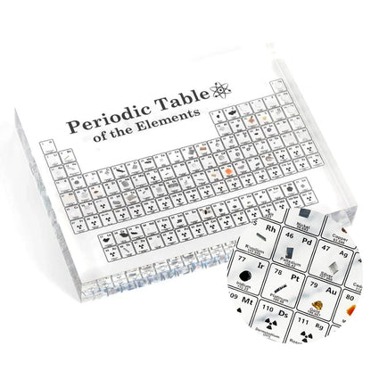 Acrylic periodic table with real elements, resin board with real elements for students, teachers, classrooms, etc. - 3D poster with chemical elements - Table of real elements (without base)
