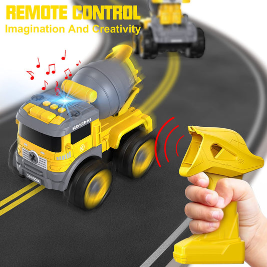 Remote-controlled excavator and tractor toy set for children from 3 years, DIY RC construction vehicles with crane, light & sound - Perfect as a gift for siblings.