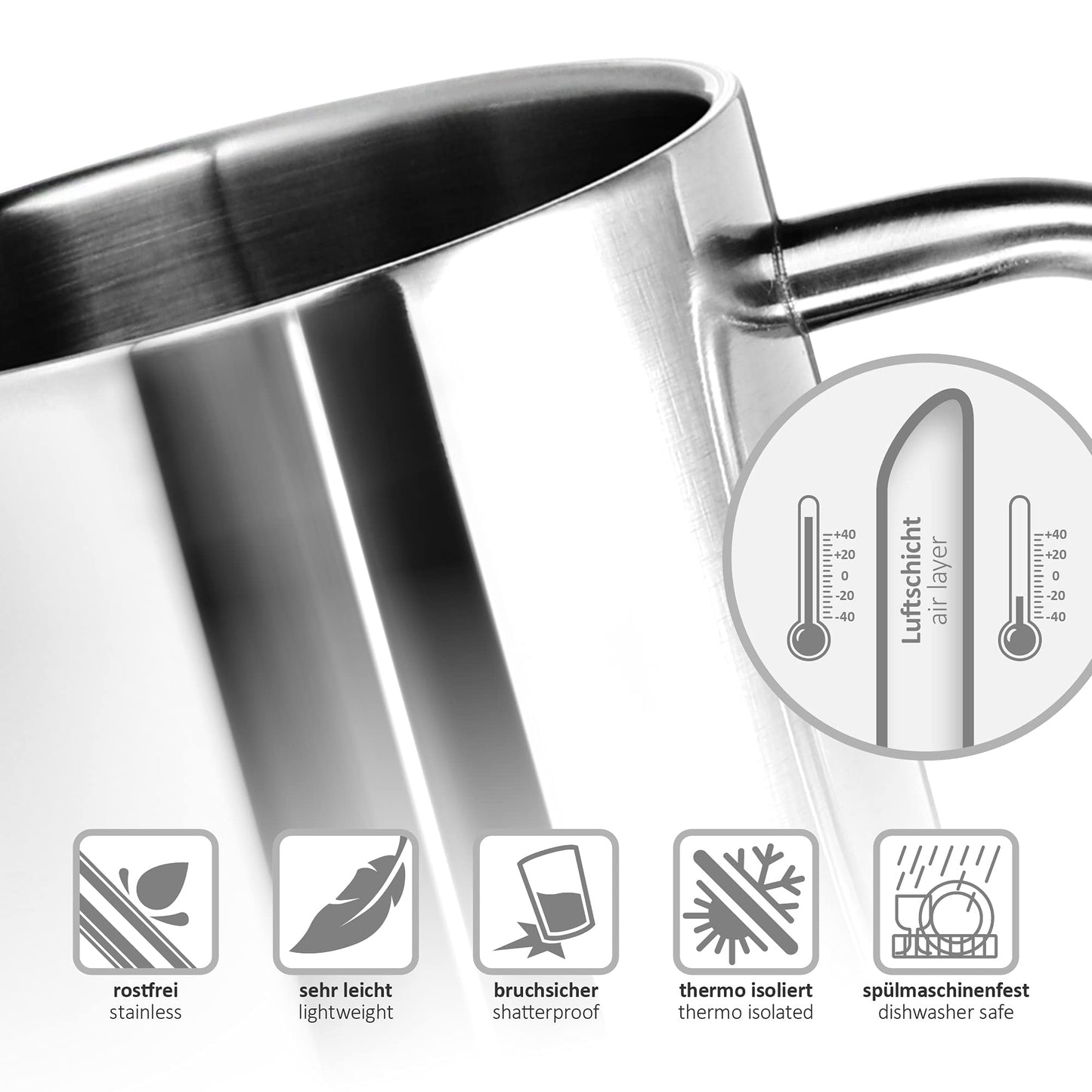 com-four® 2x Stainless Steel Thermal Mug - 300 ml per mug - Double-walled insulated cup - Breakproof coffee cup - Thermal drinking cup - Camping mug - Cup - BPA-free (300ml)