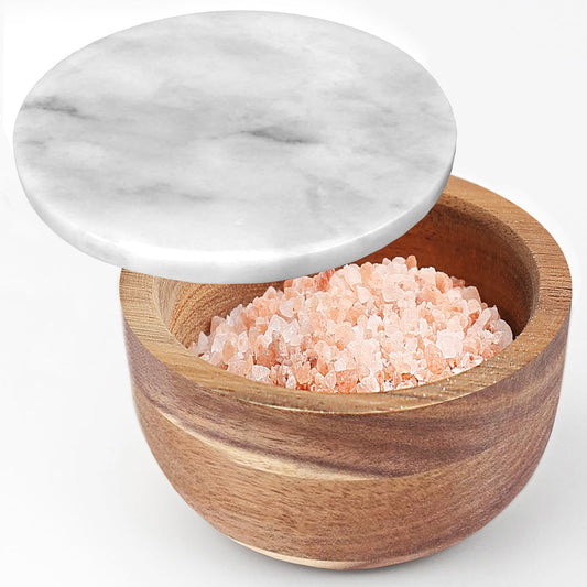 Wooden Salt Box Spice Jar Spice Container Solid Natural Acacia Bottom Marble Lid Elegant Design Decorative Boxes