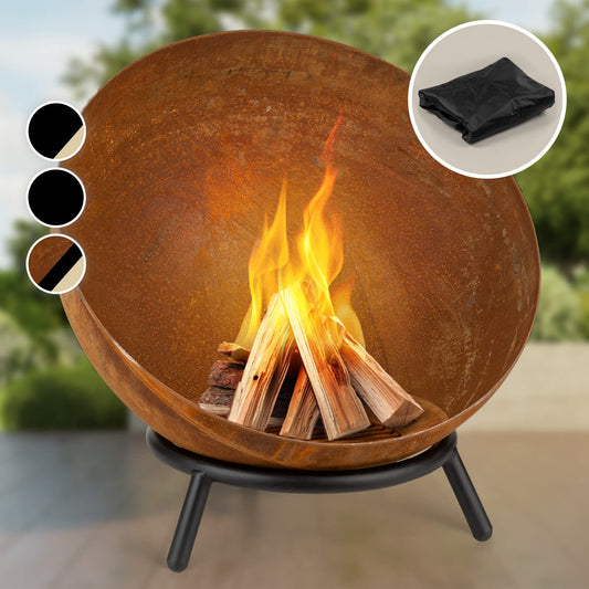 Blumfeldt Fire Pit, Outdoor Fireplace with 3-leg stand, Tilt-able Fire Bowls for Garden & Balcony, Large Camping Fire Pit, Weatherproof Garden Fire Bowl, 50x75x50 cm dimensions.