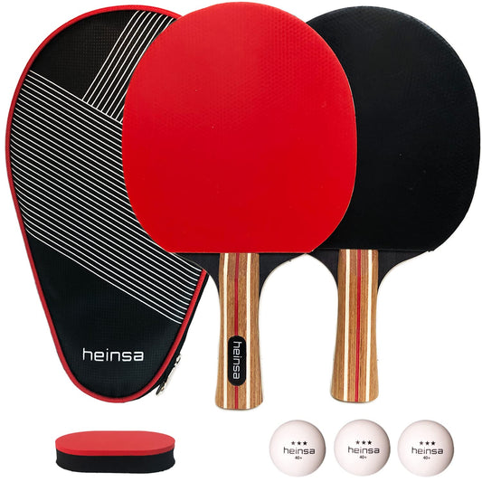 Heinsa table tennis rackets developed in Berlin - Premium table tennis racket set with 3-star table tennis balls + practical storage bag | Table tennis set for indoor or outdoor use.