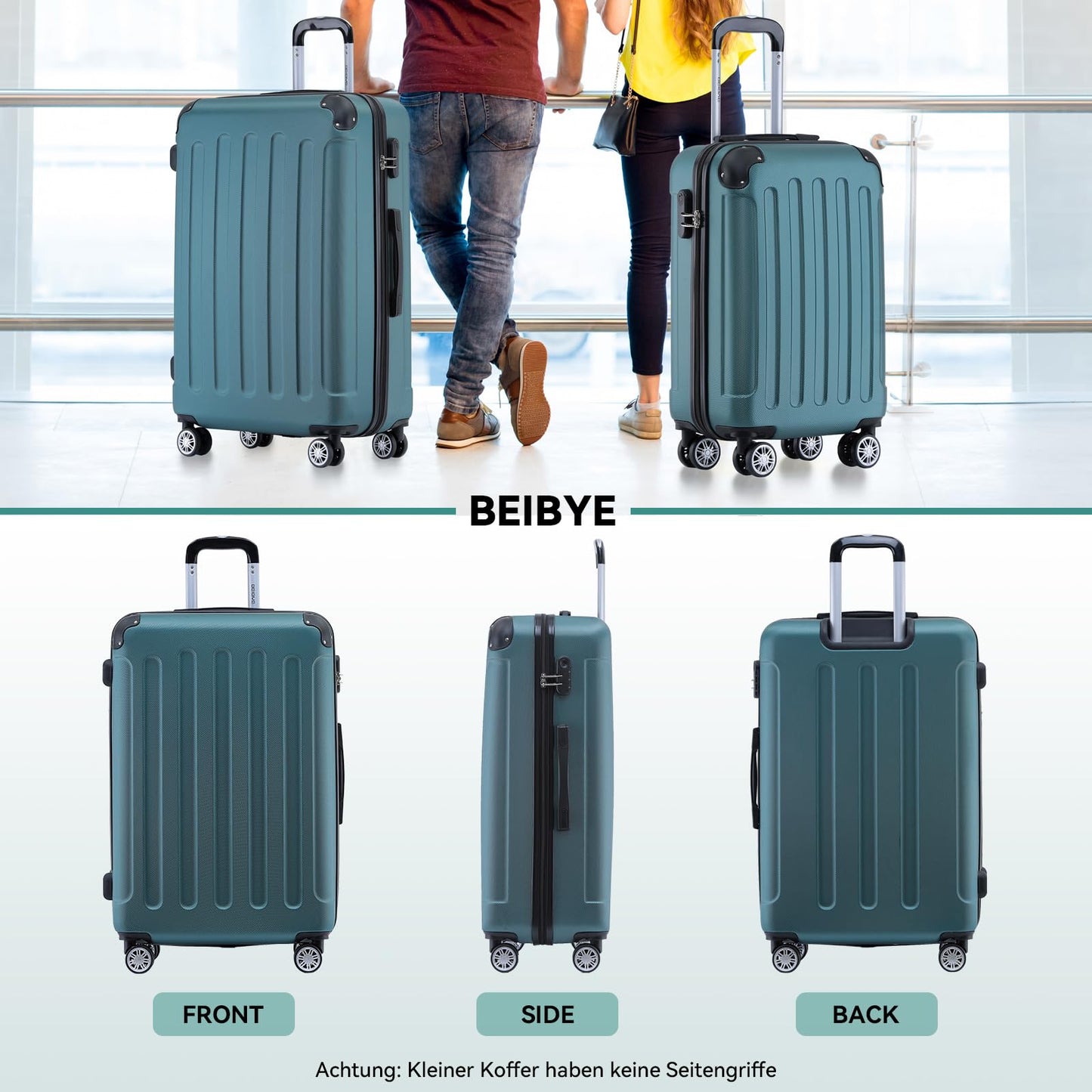 BEIBYE Twin Wheels Hardshell Suitcase Travel Luggage Trolleys in XL-L-M in 14 colors (Dark Green, Medium Suitcase (66cm))