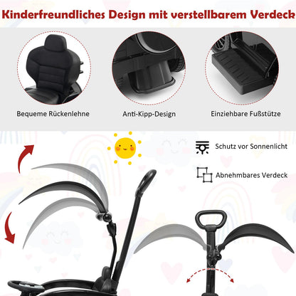COSTWAY Mercedes Benz Ride-on Car, 3 in 1 Push Car with Sunshade & Storage & Removable Guardrail & Push Handle, Ride-On Vehicle with Engine Sound & Horn, for Kids 1 Year and Up (Black)