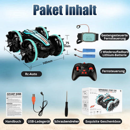 Amazing AmazeFun amphibious remote control car, gesture sensor 4WD remote control off-road toy car for kids, 360-degree rotating 4,5,6,7,8+ years old kids' gifts.