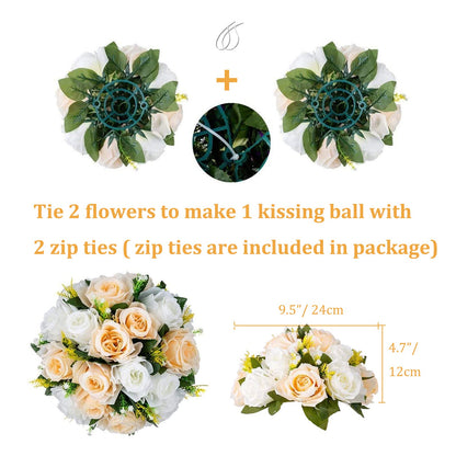 BLOSMON bouquet artificial flower arrangements 10 Pcs Champagne & White Artificial Flower Bouquet Table Decoration Flower Ball Valentines Day Wedding Mother's Day Gift