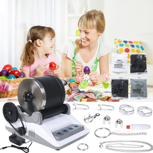 Rock Tumbler Kit, Professional Stone Polishing Drum Set Rock Polisher for Kids and Adults 7 Day Timing Function 4 Types of Polishing Powder