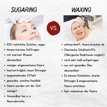 Sugaring sugar paste + 100x hair removal strips | 100% Vegan Natural | gentle, low pain hair removal | 1 jar of sugar wax | silky smooth skin for up to 4 weeks | for men and women | 500g (Soft)