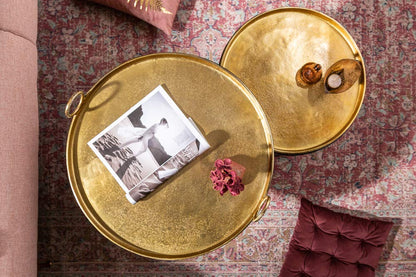 Invicta INTERIOR Elegant 2-piece set coffee tables Elements Gold black with removable tabletop set of tables