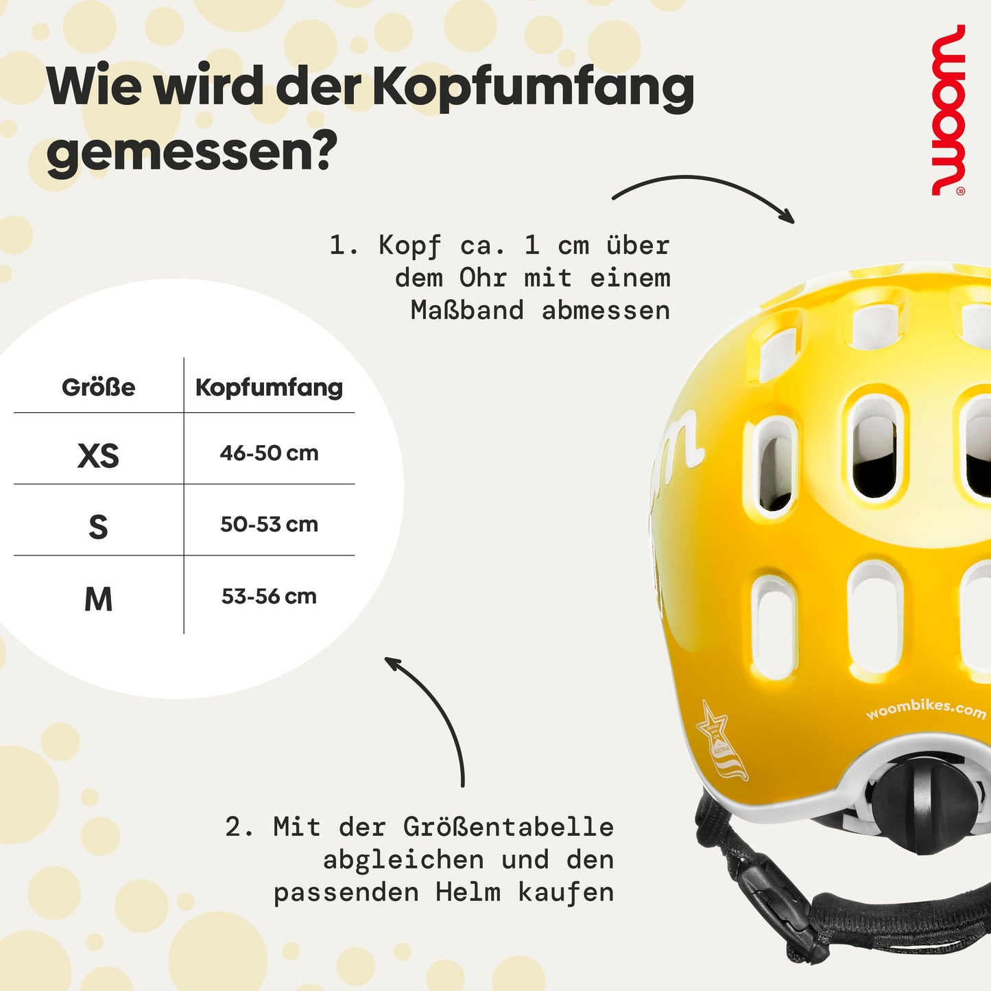 woom Kids Helmet, bike helmet for children, with visor, for boys and girls, 46-50 cm, size XS, adjustable, impact protection, Yellow (Sunny Yellow)