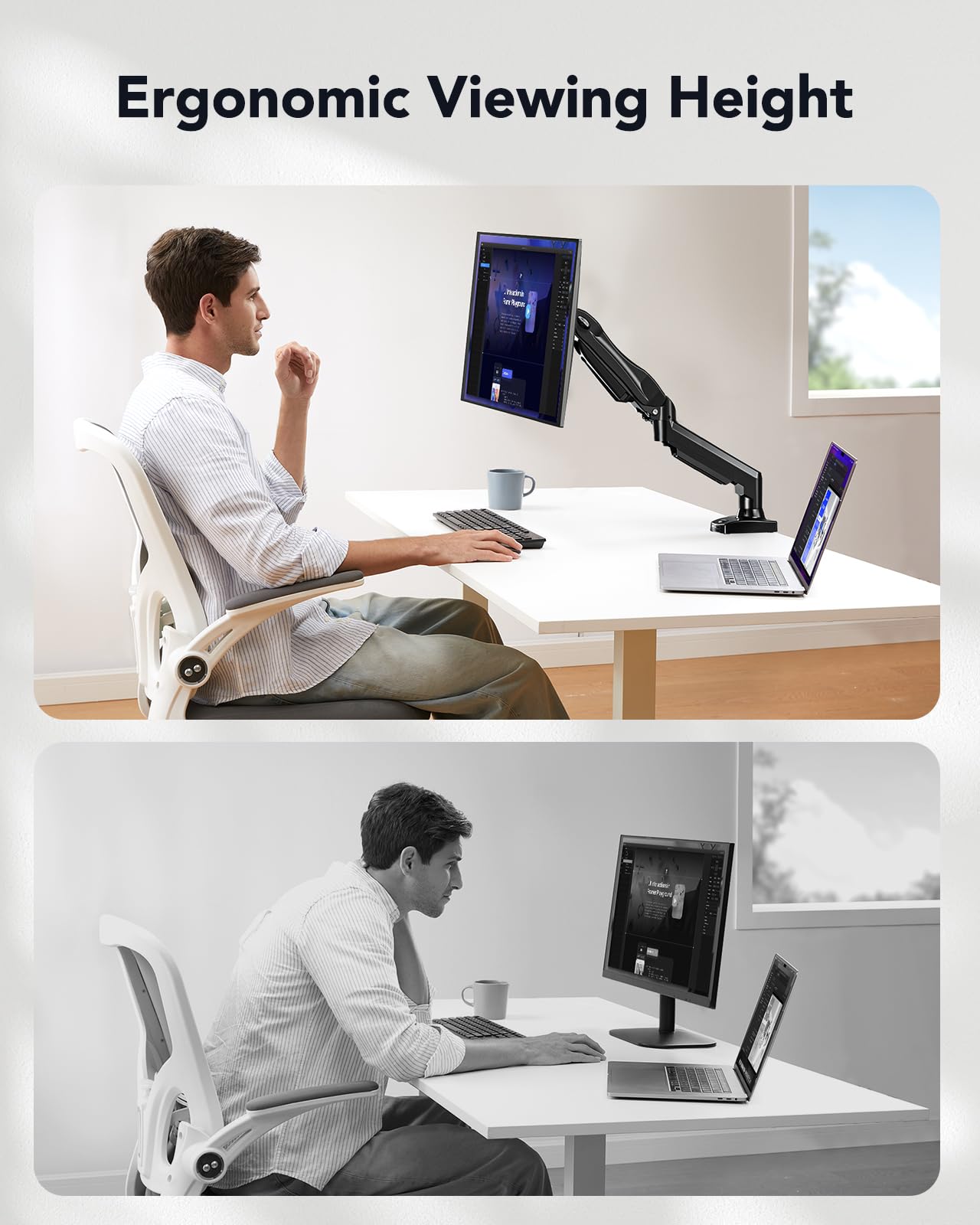 HUANUO Monitor Mount for 13 to 32 Inch Screens, Single Monitor Arm Stand Holds 2~9 kg, Height Adjustable with Tilts, Swivels, Rotates, VESA 75 & 100 mm.