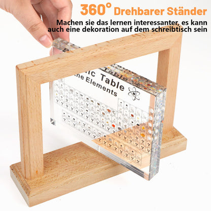 Periodic table with real elements (21 x 16 x 5.5cm), 360° rotatable acrylic periodic table with 83 real element samples, periodic table for educational purposes, great gift for teachers, students, and children.