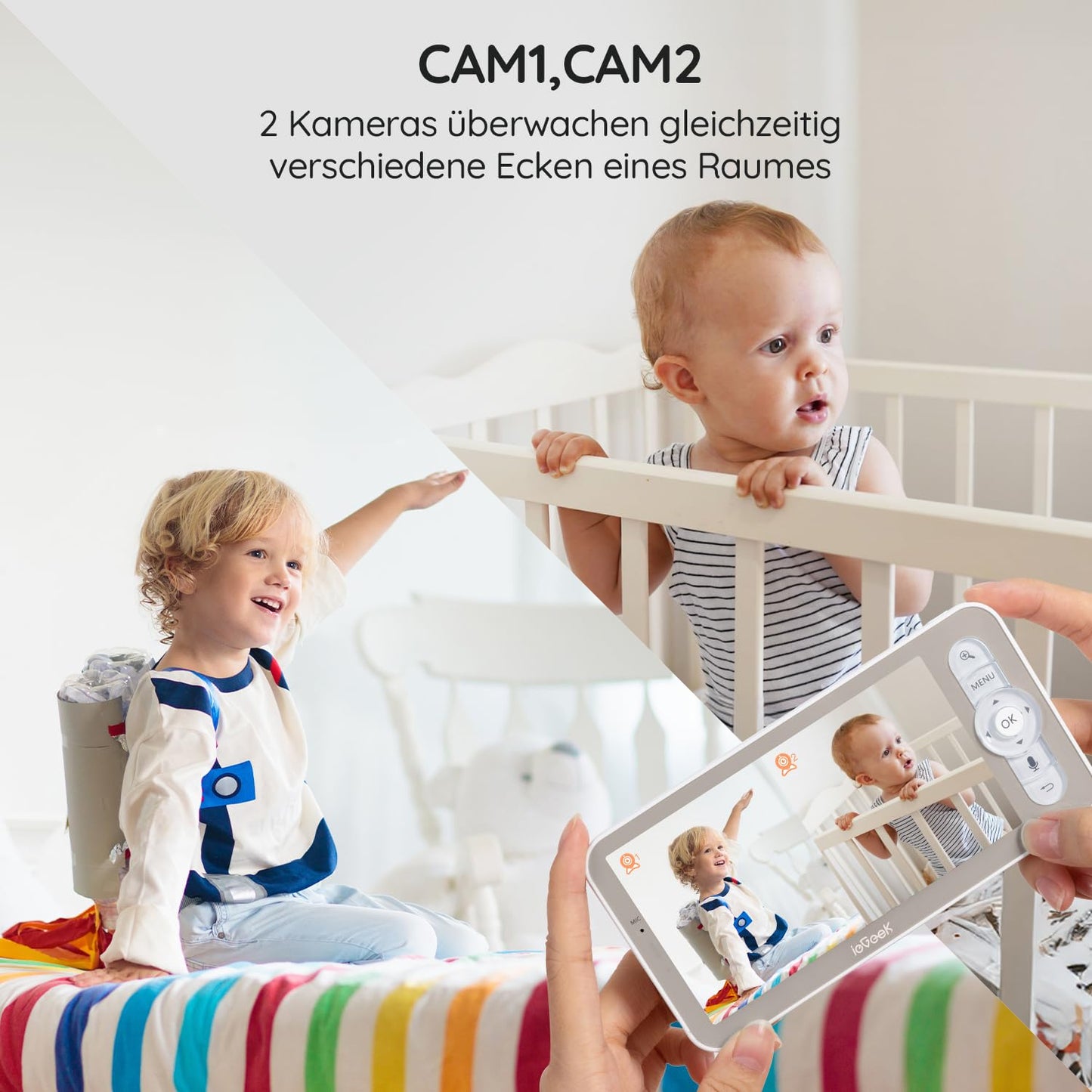 ieGeek Baby Monitor with 2 Camera [2K/3MP, 5 Inch] WiFi Video Baby Monitor PTZ 355°, IR Night Vision, Automatic Tracking, Cry/Motion/Sound Detection, supports Mobile App Control.