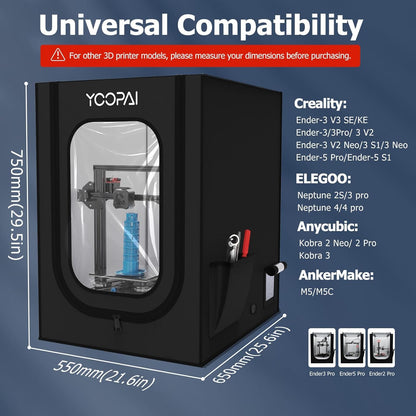 YOOPAI 3D Printer Enclosure for Creality Ender 3/ Ender 3 V2/ Ender 3 Pro/ Anycubic/ Elegoo 3D Printers and More, Fireproof & Dustproof Tent Constant Temperature 3D Printer Cover 550*650*750 mm.