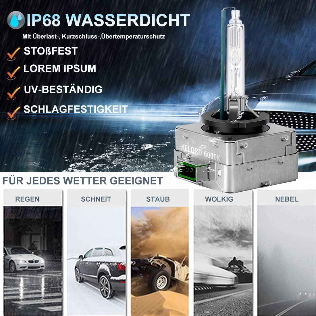 XELORD D3S Xenon Bulb Headlight Lamp 6000K Diamond White Light 35W HID Vehicle Headlight Bulb 12V (2 Bulbs)