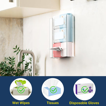 NiHome Wall Mount Glove Holder (for 3 boxes), Acrylic Glove Holder for disposable gloves and wipes, space-saving glove dispenser for kitchen, bathroom, lab, and garage.