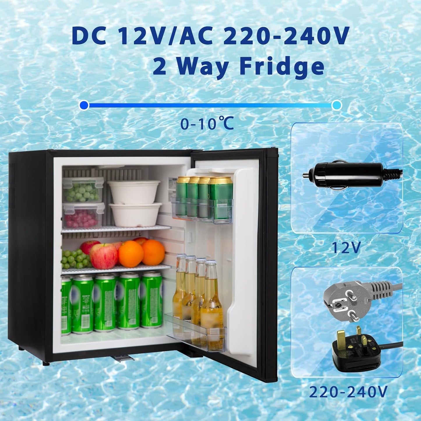 Smad Camping Fridge 12v 230v, 51L, Quiet RV Fridge, Absorber Fridge 12v for Room, Hotel, Bedroom, Camping, Travel, 12v 230v Fridge with Lock, Reversible Door, Black