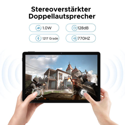 DOOGEE U11 Android 15 Tablet 11-inch with 16GB RAM + 128GB ROM (expandable up to 2TB) and 8580mAh battery. Features 13MP+5MP cameras, Octa-Core processor, 2.4G+5G Wi-Fi, GMS/WidevineL1 support, 3.5mm Audio, GPS, Face ID, and OTG. [2025]