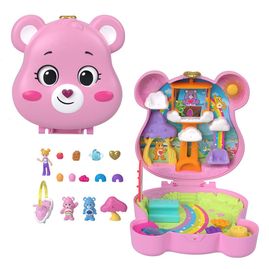 Polly Pocket x Care Bears dolls & playset with toy car and themed accessories, travel-friendly toy, Partnership Case, JCC14.