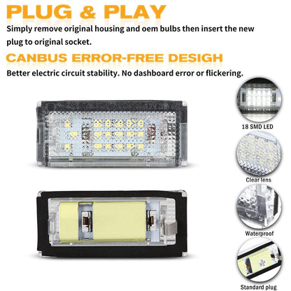 OZ-LAMP LED license plate light for BMW E46 4D Sedan 5D Touring, license plate with Canbus, number plate light, 18 * 2835 SMD, 2 pieces.