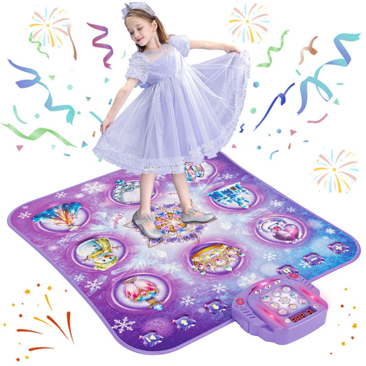 Dance mat kids toy gifts for girls 3 4 5 6 7 8 9 years, 2025 8 button dance mat with Bluetooth, Flowing light control system with stands, Purple princess gift for 3-12 girls