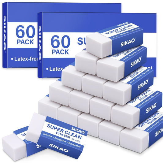 Erasers Sikao 120 Pieces Pencil Eraser Kids, White Bulk Erasers, Art Eraser Soft for Drawing Sketching, Erasers for Artists, Office School Essentials, Eraser