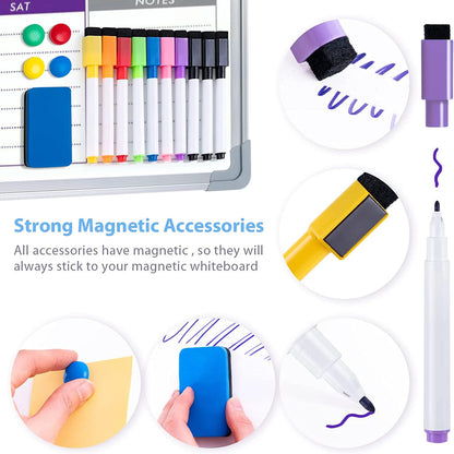 Whiteboard Weekly Planner Magnetic, Small 40x30cm Magnetic Whiteboard Calendar, Wall Hanging Double-sided Board for Planning, To Do List, Drawing, School, Home, Office