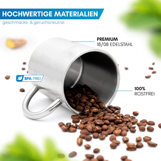 NORDMUT® Stainless Steel Thermos Mug [2-pack] Camping Cup | sustainable stainless steel cup | double-walled insulated coffee mug BPA free | cup set for camping & outdoor [2 x 400 ml]