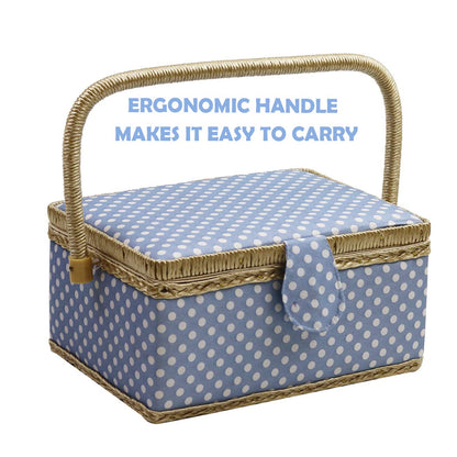 D & D sewing kit basket for home, storage and organization, portable, for needles, thread etc., sewing basket with accessories M blue