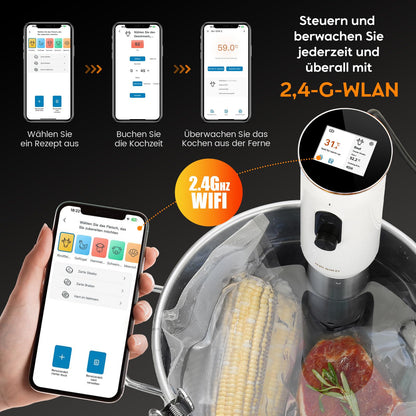 Sous Vide ISV-101W, INKBIRD WiFi Sous Vide Stick Precision Cooker, 1000W, temperature setting up to 90°C, immersion circulator 360° circulation with app preset menus, for the kitchen.