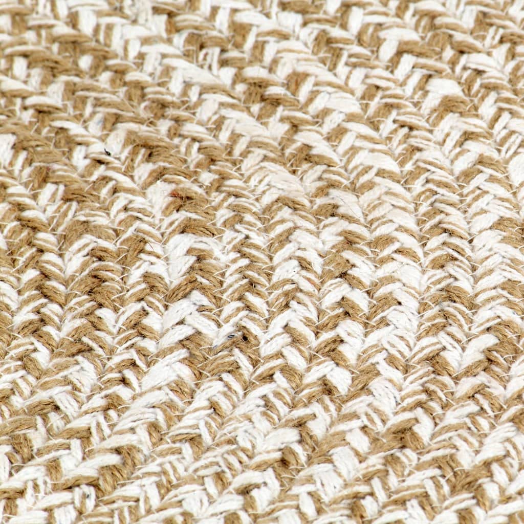 Handmade Jute White and Brown 180 cm Carpet Round Outdoor Rug Washable Living Room Carpet Small Two-Tone